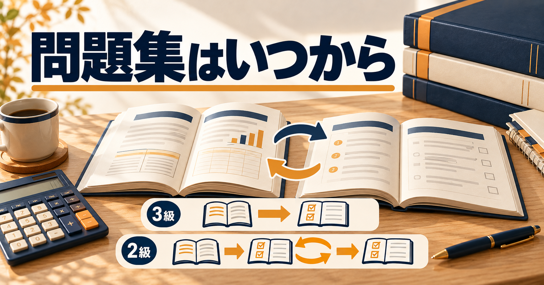 簿記の独学で問題集はいつから?テキストとの順番と、3級・2級で変わる回し方のアイキャッチ画像